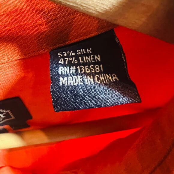 Nat Nast Tropical Orange Silk Embroidered Short Slv Shirt Top Casual Button - XL - Picture 4 of 6